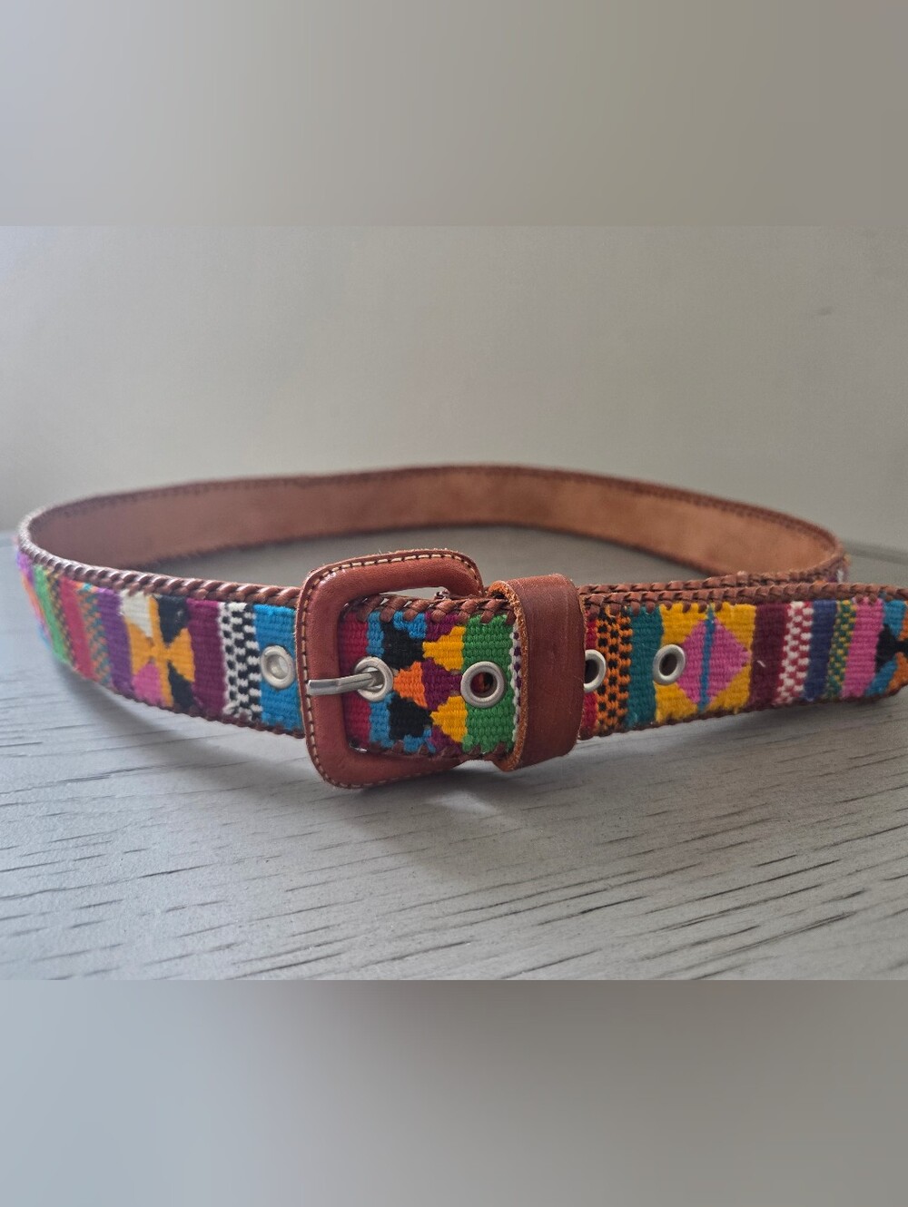 Traditional Guatemalan Vibrant Woven Embroidered Colorful Belt Size 32 - Picture 2 of 10